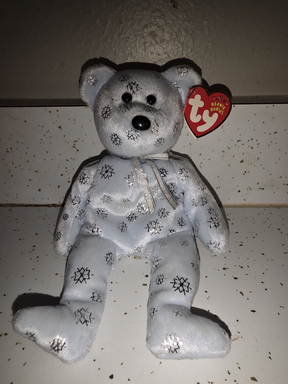 Ty Beanie Baby Silver Snowflake Plush Bear - Light Gray Flaky 2002 With Tags